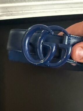 Brand new Gucci Blue Patent Double G Belt size 80 comes with box